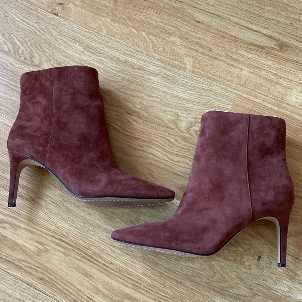 Brown Suede Heeled Ankle Boots Sz 7.5